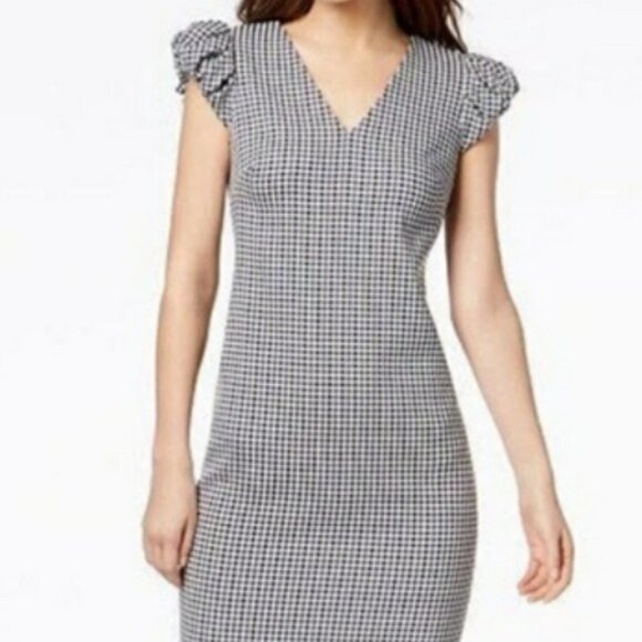 CALVIN KLEIN Black and White Gingham Midi Dress - Picture 3 of 8